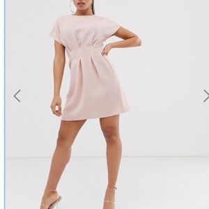 NWT ASOS Round Neck Pink Cinched Waist Mini Dress